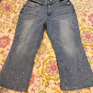 Studded Wide Leg Women's Jeans in‎ Light Blue